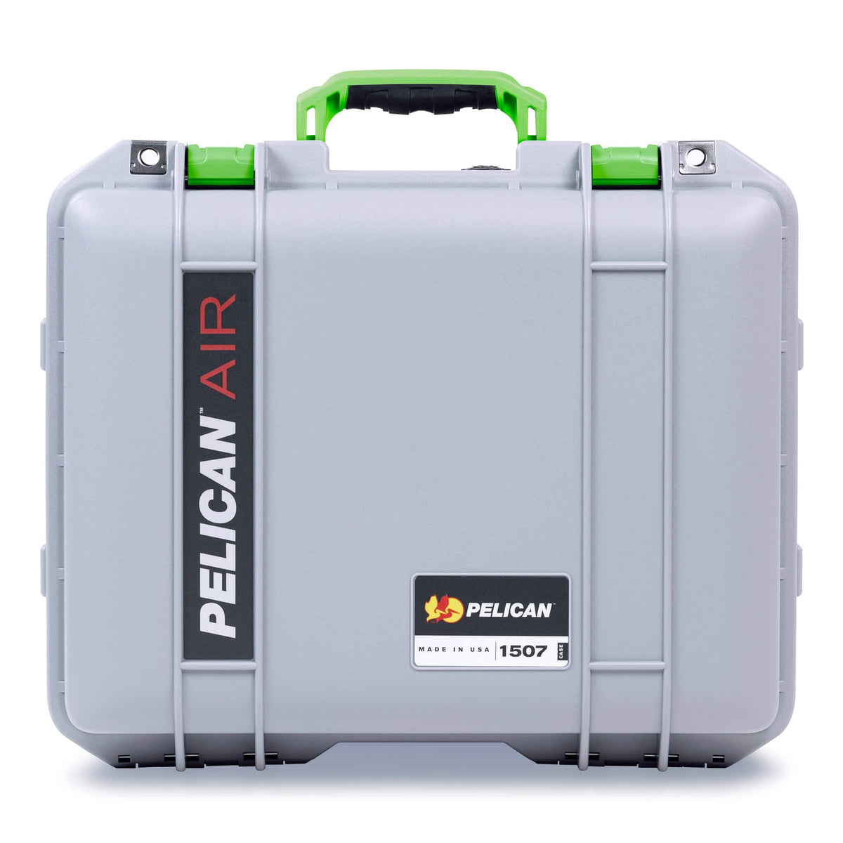 Pelican 1507 Air Case, Silver with Lime Green Handle &amp; Latches ColorCase 