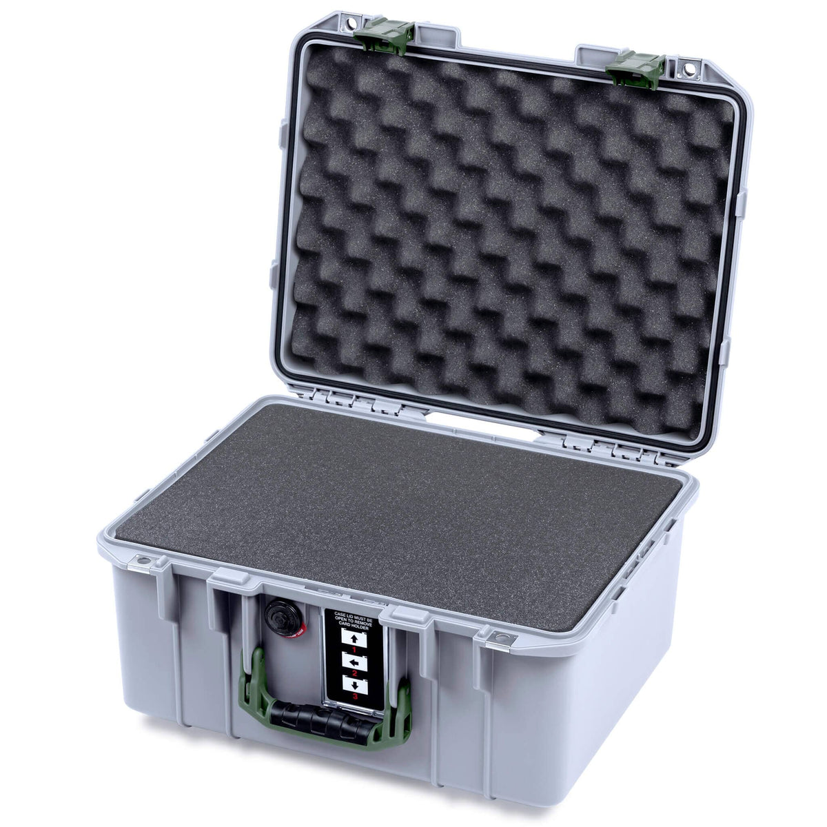 Pelican 1507 Air Case, Silver with OD Green Handle &amp; Latches Pick &amp; Pluck Foam with Convolute Lid Foam ColorCase 015070-0001-180-131