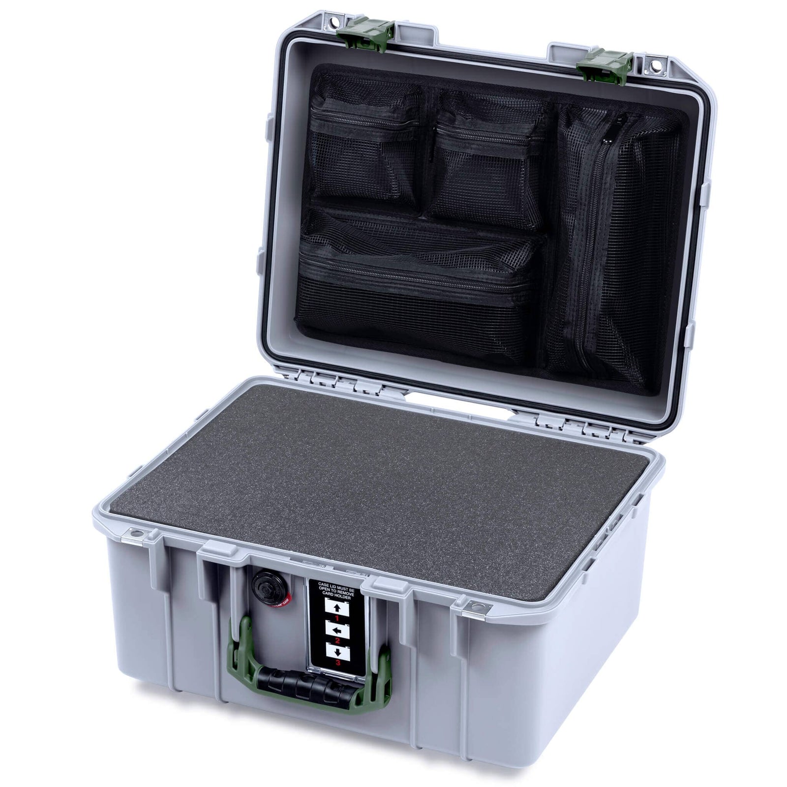 Pelican 1507 Air Case, Silver with OD Green Handle & Latches ColorCase 
