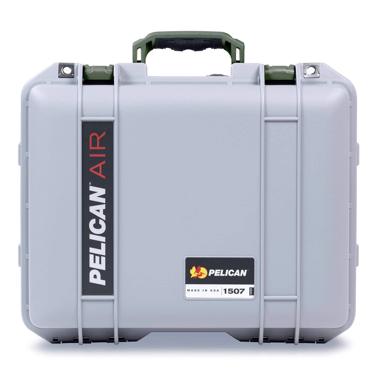 Pelican 1507 Air Case, Silver with OD Green Handle &amp; Latches ColorCase 