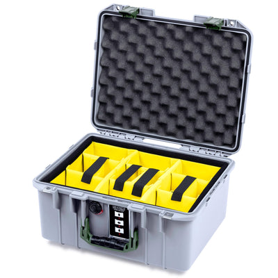 Pelican 1507 Air Case, Silver with OD Green Handle & Latches Yellow Padded Microfiber Dividers with Convolute Lid Foam ColorCase 015070-0010-180-131