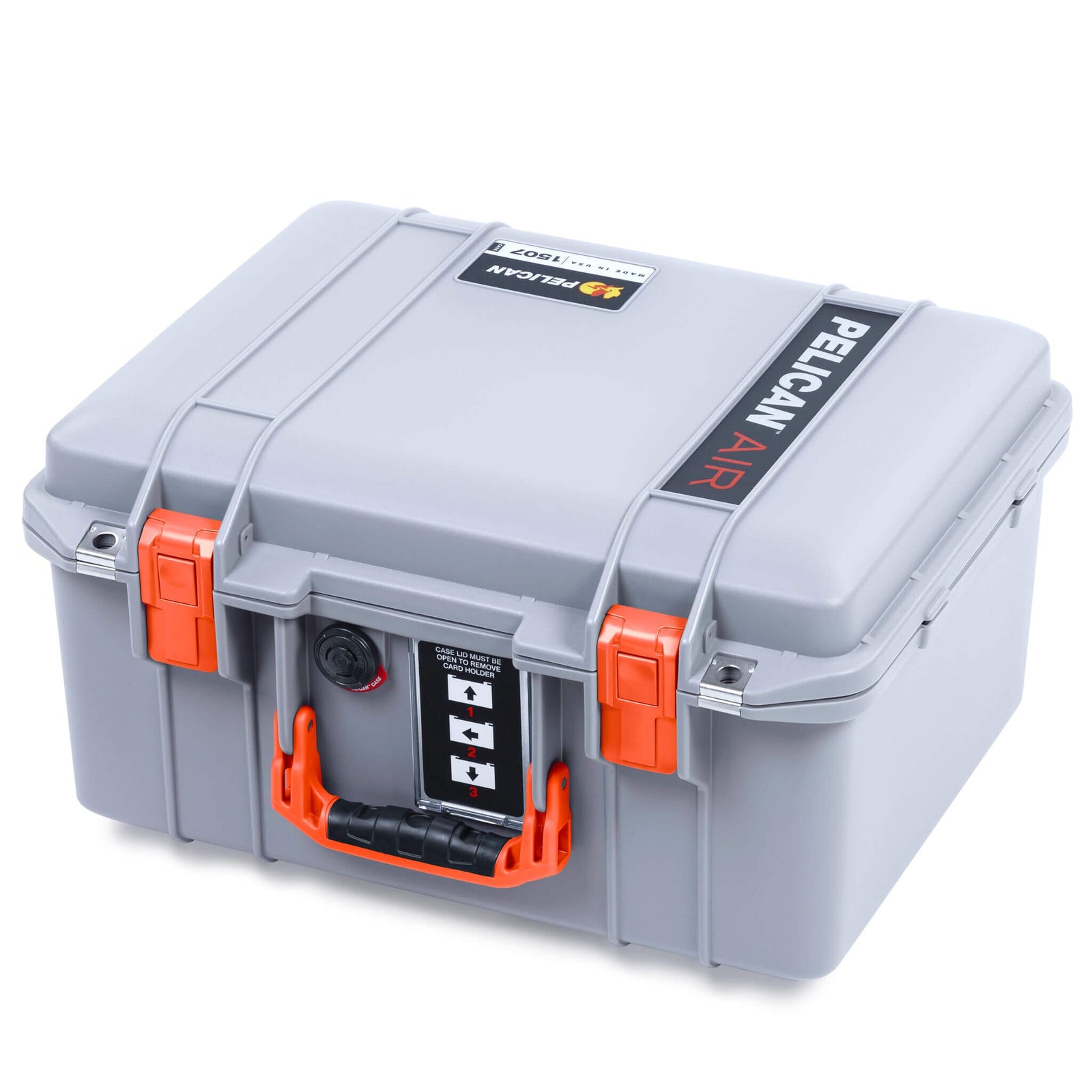 Pelican 1507 Air Case, Silver with Orange Handle & Latches ColorCase 