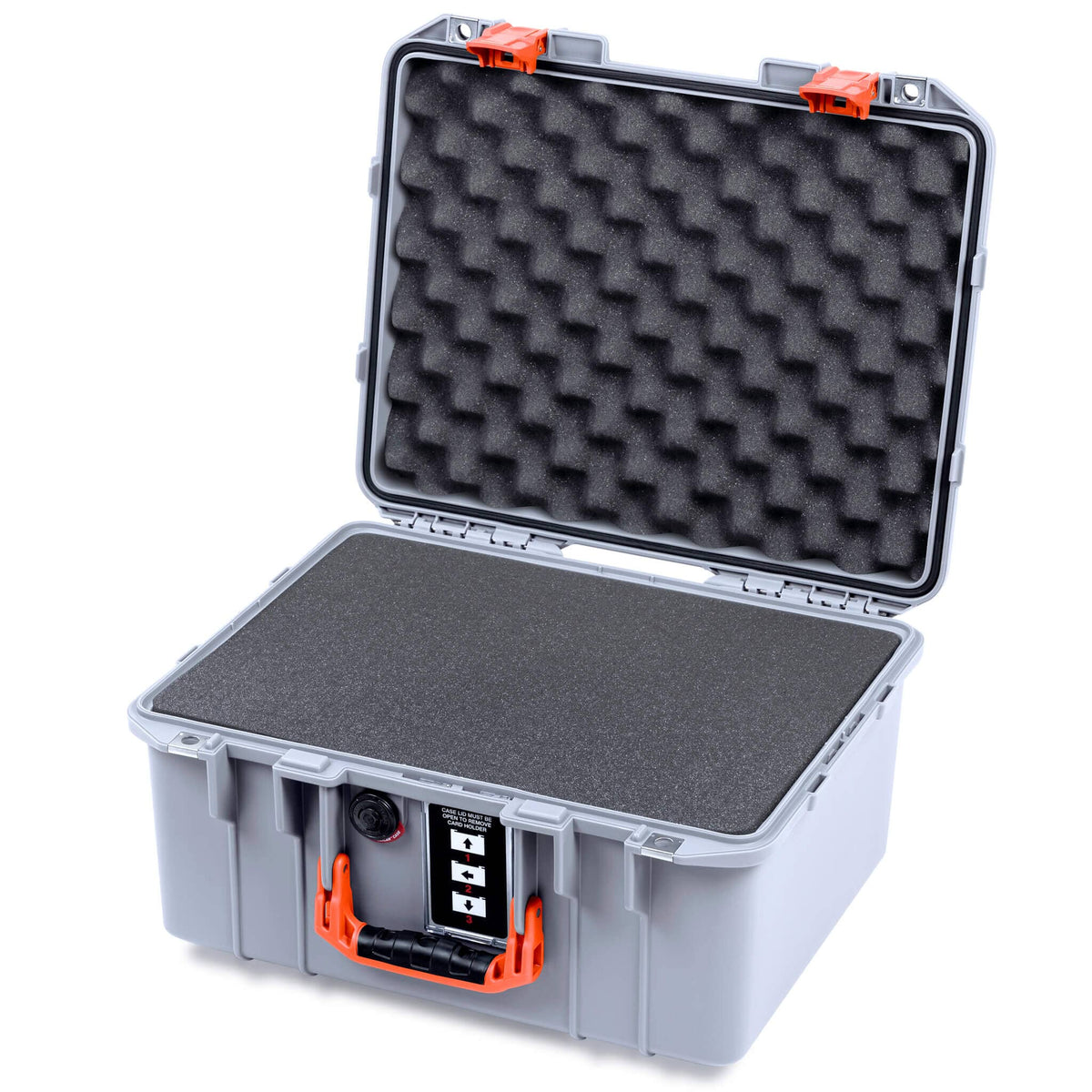Pelican 1507 Air Case, Silver with Orange Handle &amp; Latches Pick &amp; Pluck Foam with Convolute Lid Foam ColorCase 015070-0001-180-151