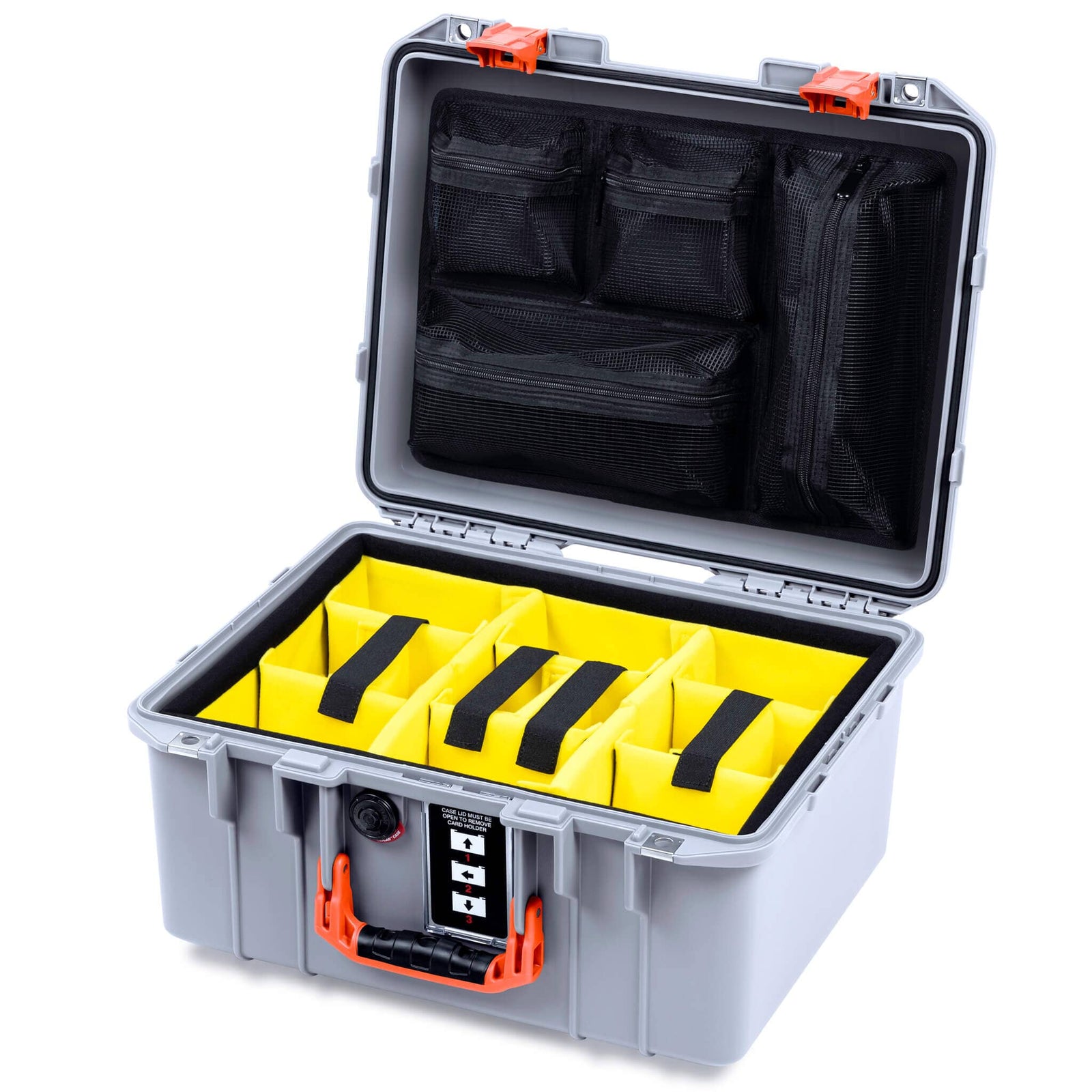Pelican 1507 Air Case, Silver with Orange Handle & Latches ColorCase 