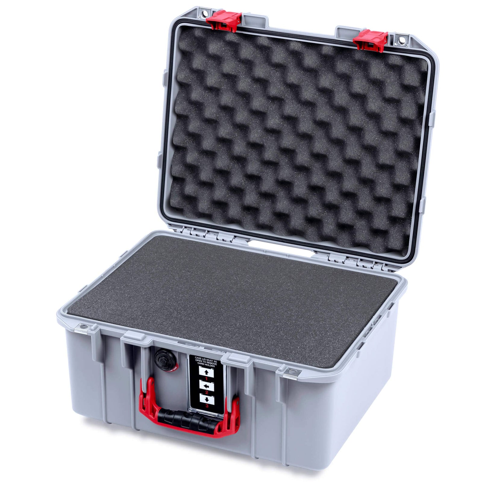 Pelican 1507 Air Case, Silver with Red Handle & Latches Pick & Pluck Foam with Convolute Lid Foam ColorCase 015070-0001-180-321