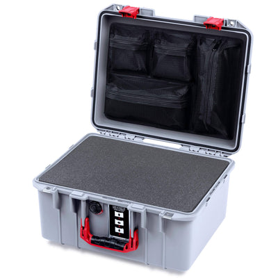 Pelican 1507 Air Case, Silver with Red Handle & Latches ColorCase