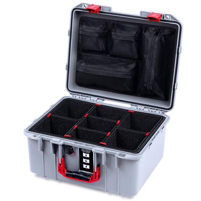 Pelican 1507 Air Case, Silver with Red Handle & Latches ColorCase