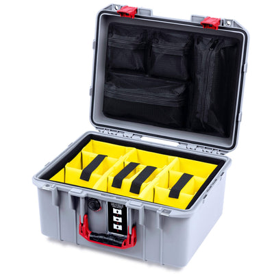Pelican 1507 Air Case, Silver with Red Handle & Latches ColorCase