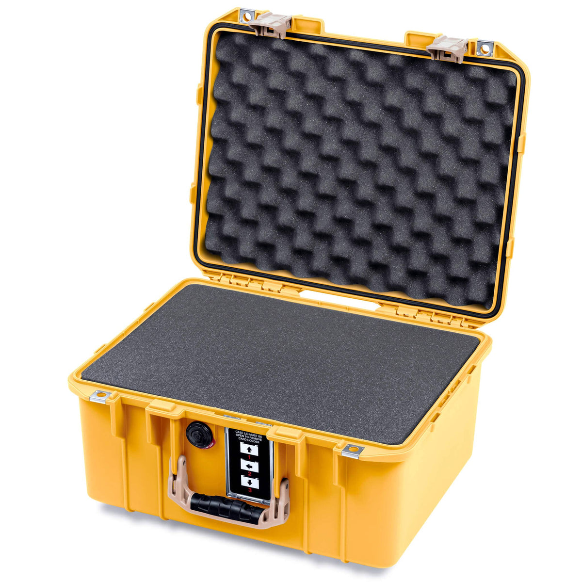 Pelican 1507 Air Case, Yellow with Desert Tan Handle &amp; Latches Pick &amp; Pluck Foam with Convolute Lid Foam ColorCase 015070-0001-240-311