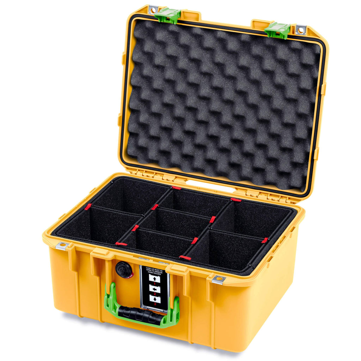 Pelican 1507 Air Case, Yellow with Lime Green Handle &amp; Latches TrekPak Divider System with Convolute Lid Foam ColorCase 015070-0020-240-301