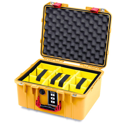 Pelican 1507 Air Case, Yellow with Red Handle & Latches Yellow Padded Microfiber Dividers with Convolute Lid Foam ColorCase 015070-0010-240-321