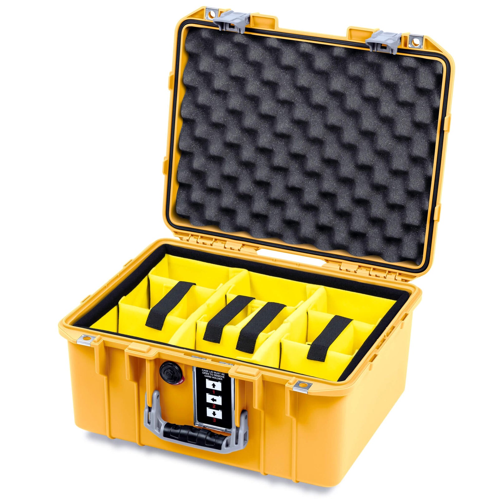 Pelican 1507 Air Case, Yellow with Silver Handle & Latches Yellow Padded Microfiber Dividers with Convolute Lid Foam ColorCase 015070-0010-240-181