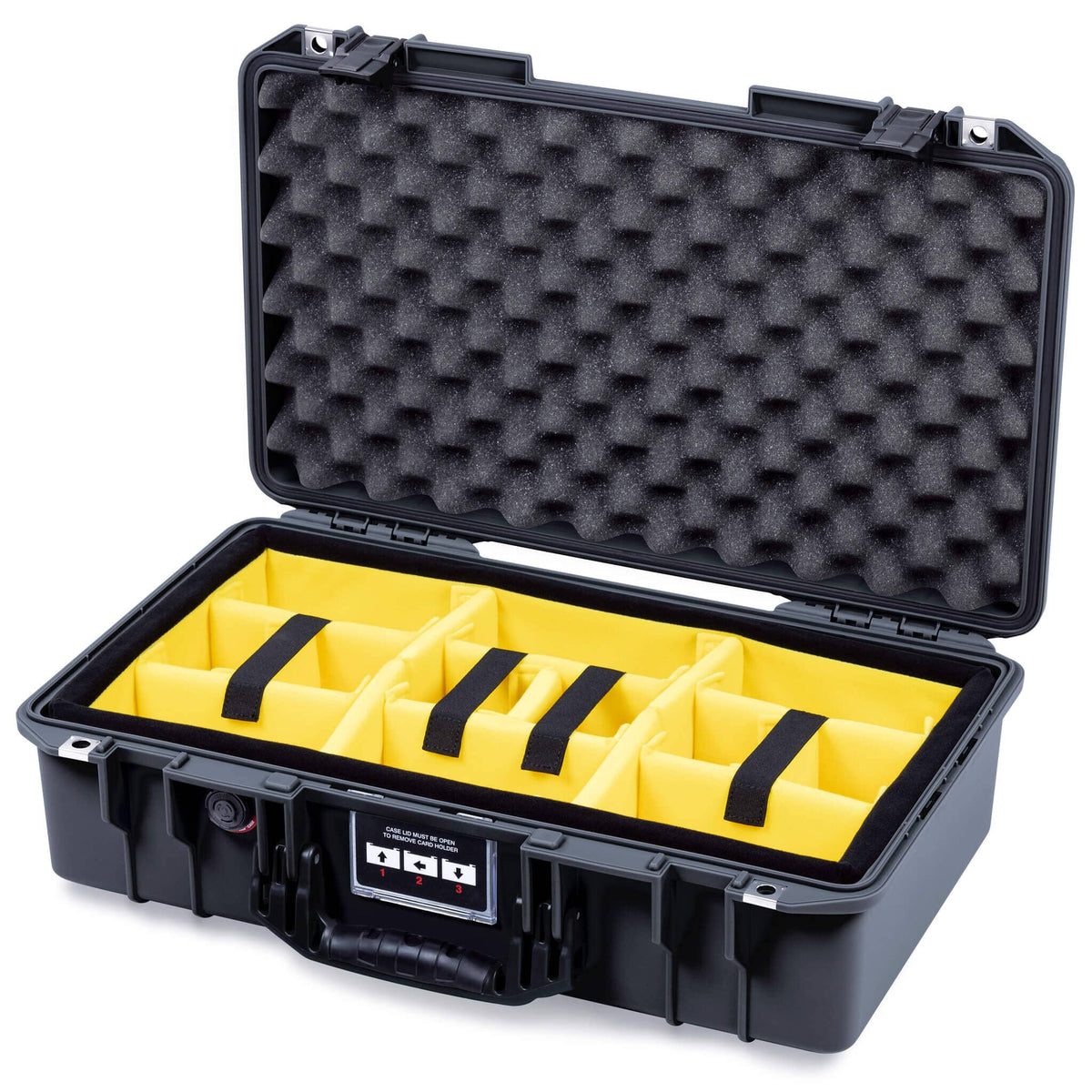 Pelican 1525 Air Case, Black Yellow Padded Microfiber Dividers with Convolute Lid Foam ColorCase 015250-0010-110-111