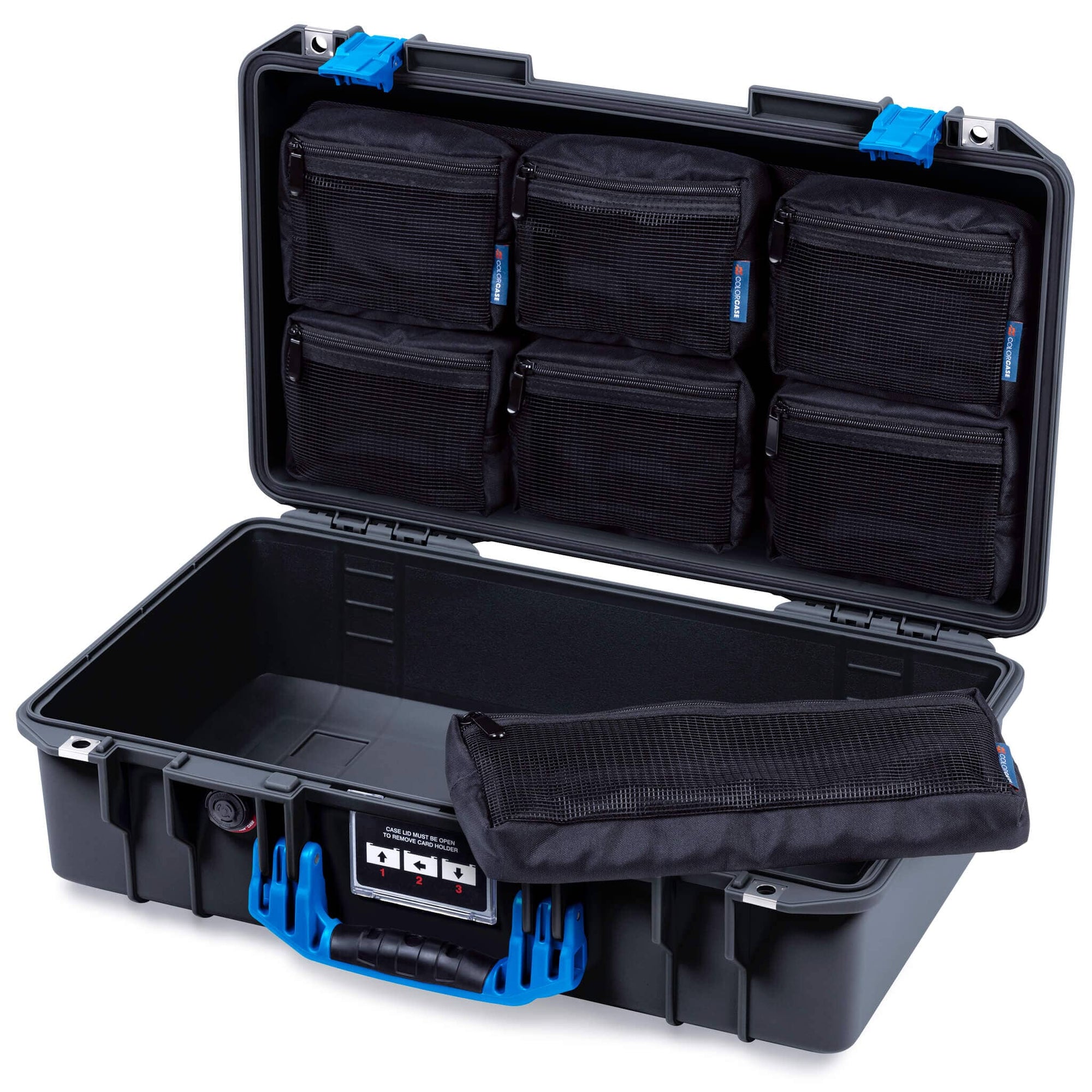 Pelican 1525 Air Case, Black with Blue Handle & Latches ColorCase