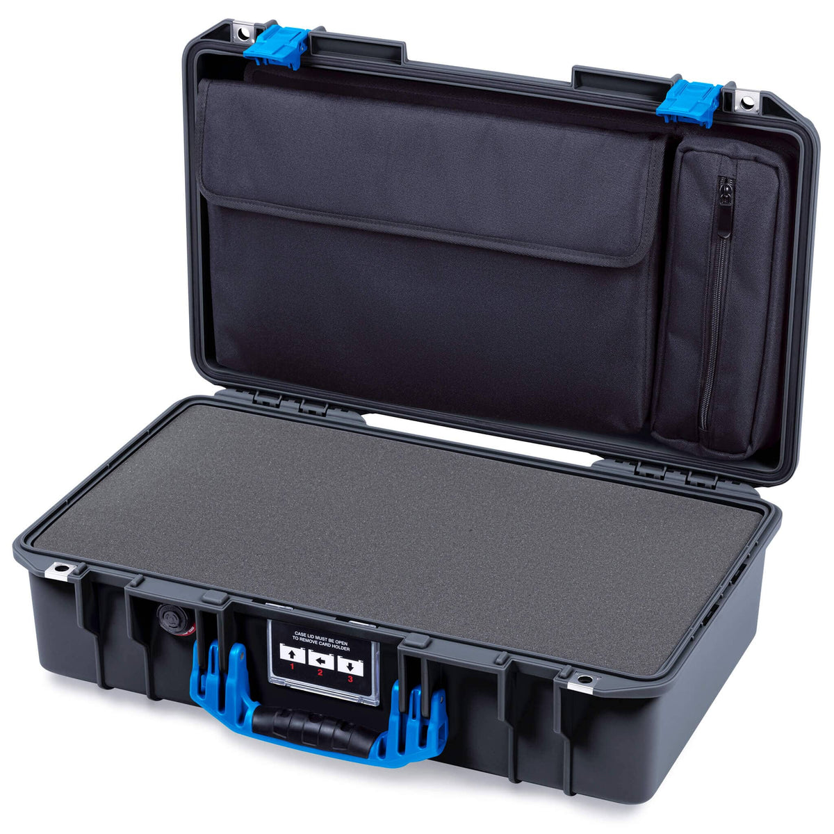 Pelican 1525 Air Case, Black with Blue Handle & Latches Pick & Pluck Foam with Laptop Computer Pouch ColorCase 015250-0201-110-121