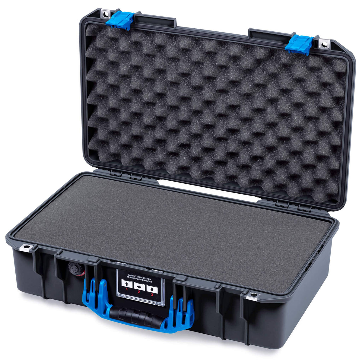 Pelican 1525 Air Case, Black with Blue Handle & Latches Pick & Pluck Foam with Convolute Lid Foam ColorCase 015250-0001-110-121