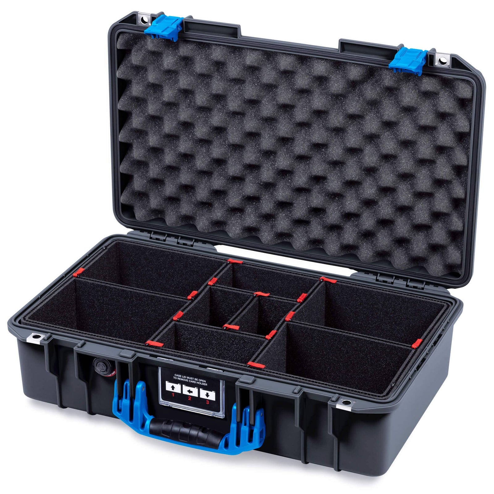 Pelican 1525 Air Case, Black with Blue Handle & Latches TrekPak Divider System with Convolute Lid Foam ColorCase 015250-0020-110-121