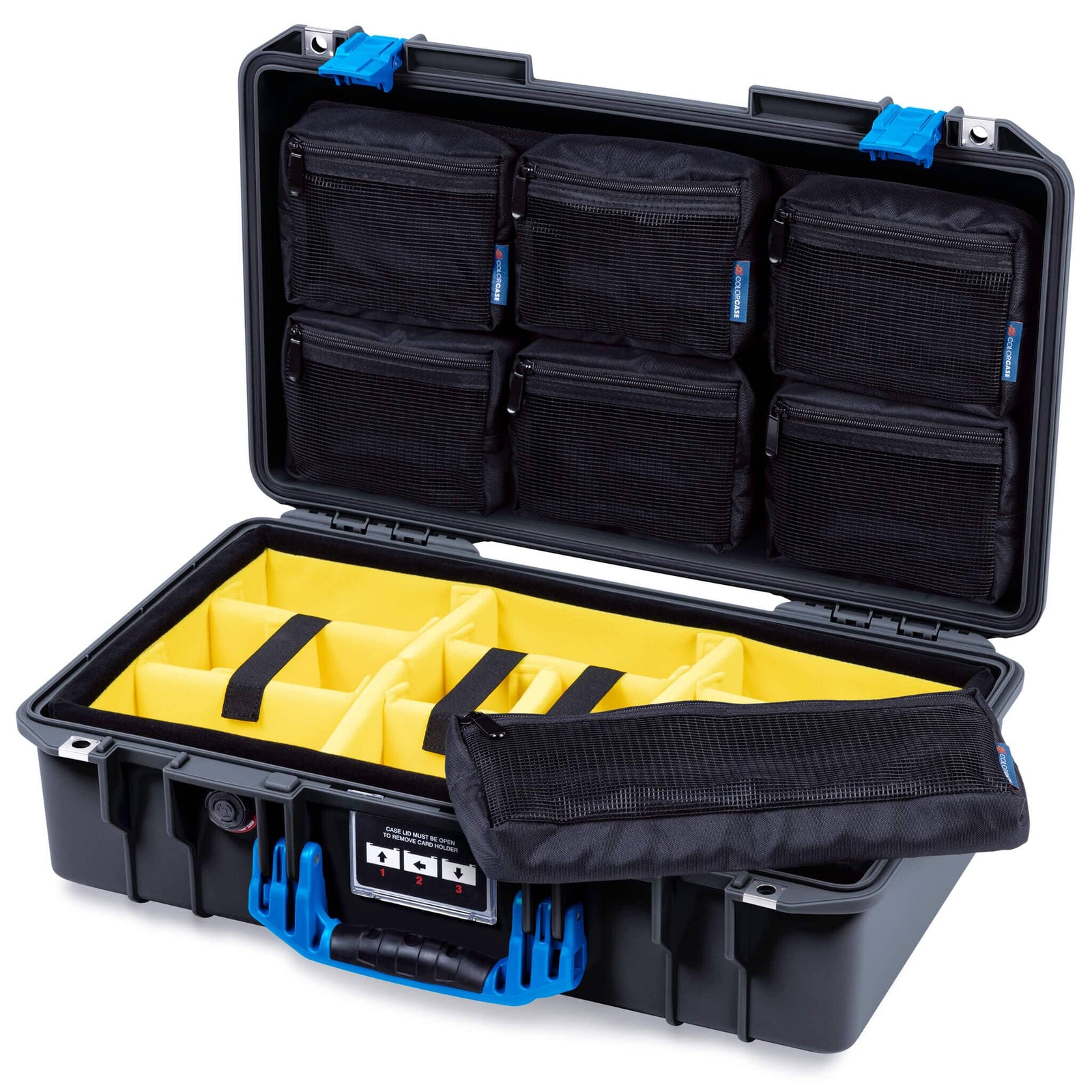 Pelican 1525 Air Case, Black with Blue Handle & Latches ColorCase 