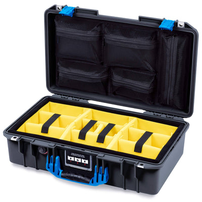 Pelican 1525 Air Case, Black with Blue Handle & Latches Yellow Padded Microfiber Dividers with Mesh Lid Organizer ColorCase 015250-0110-110-121