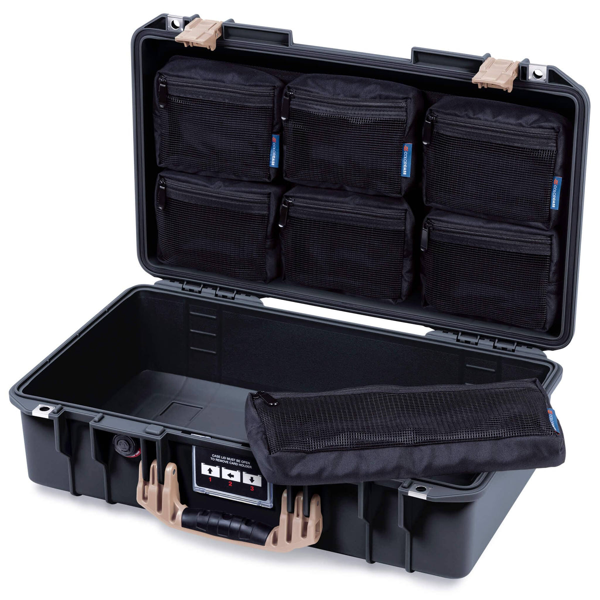 Pelican 1525 Air Case, Black with Desert Tan Handle & Latches ColorCase 