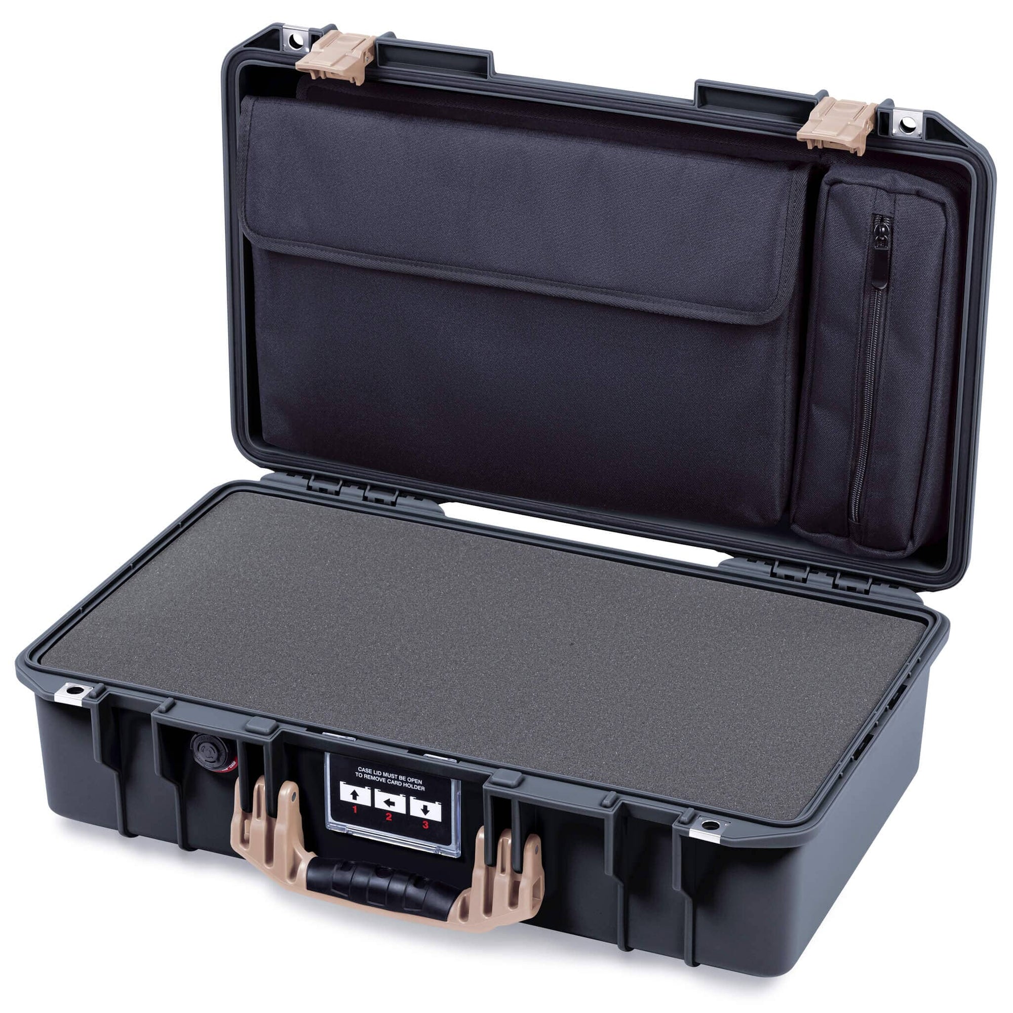 Pelican 1525 Air Case, Black with Desert Tan Handle & Latches Pick & Pluck Foam with Laptop Computer Pouch ColorCase 015250-0201-110-311