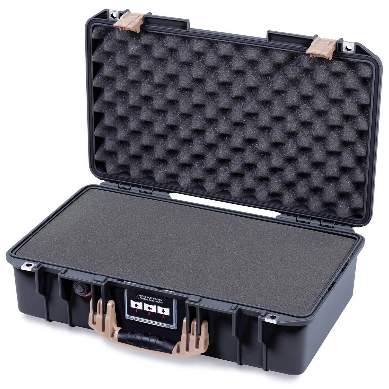 Pelican 1525 Air Case, Black with Desert Tan Handle & Latches Pick & Pluck Foam with Convolute Lid Foam ColorCase 015250-0001-110-311