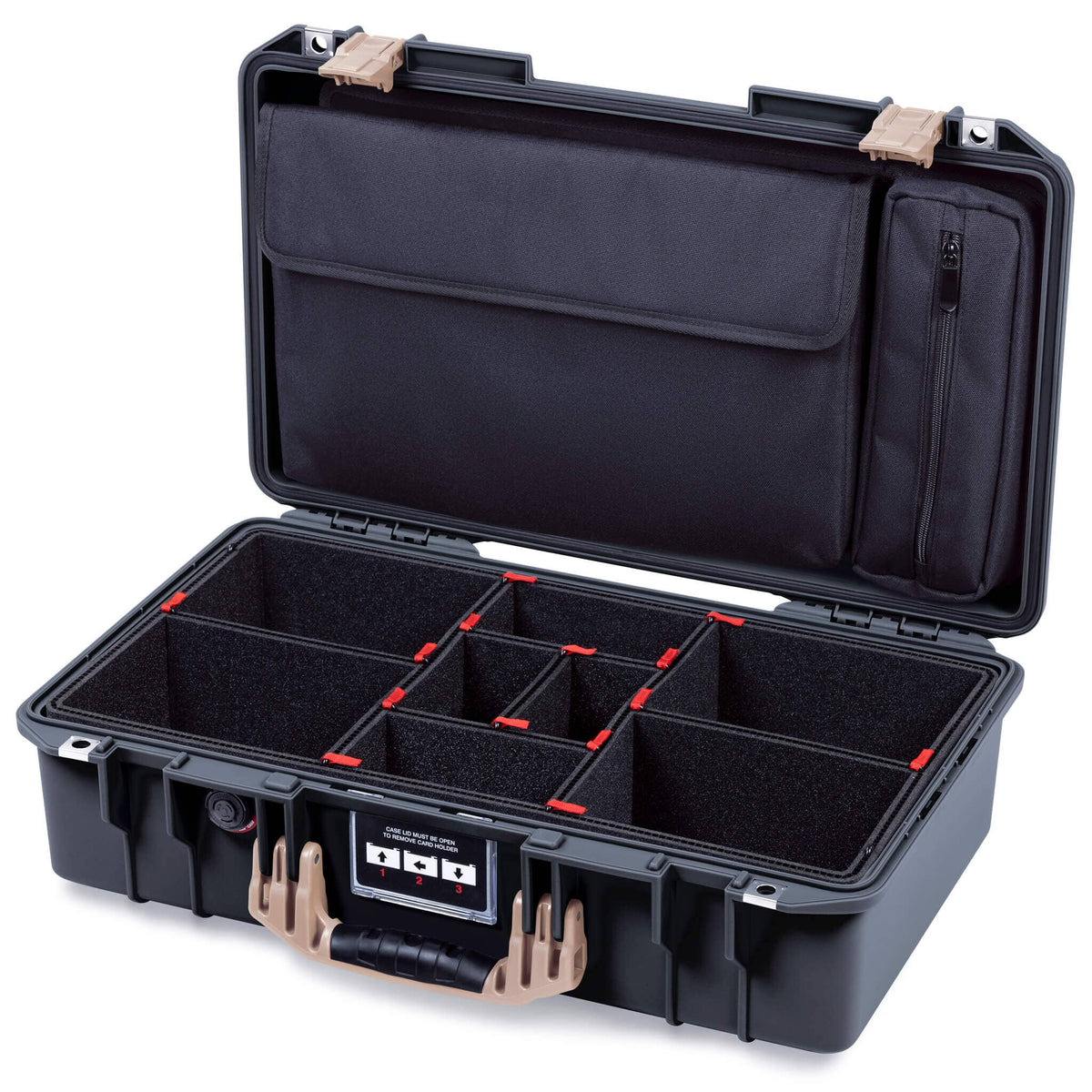 Pelican 1525 Air Case, Black with Desert Tan Handle & Latches TrekPak Divider Sytem with Laptop Computer Pouch ColorCase 015250-0220-110-311