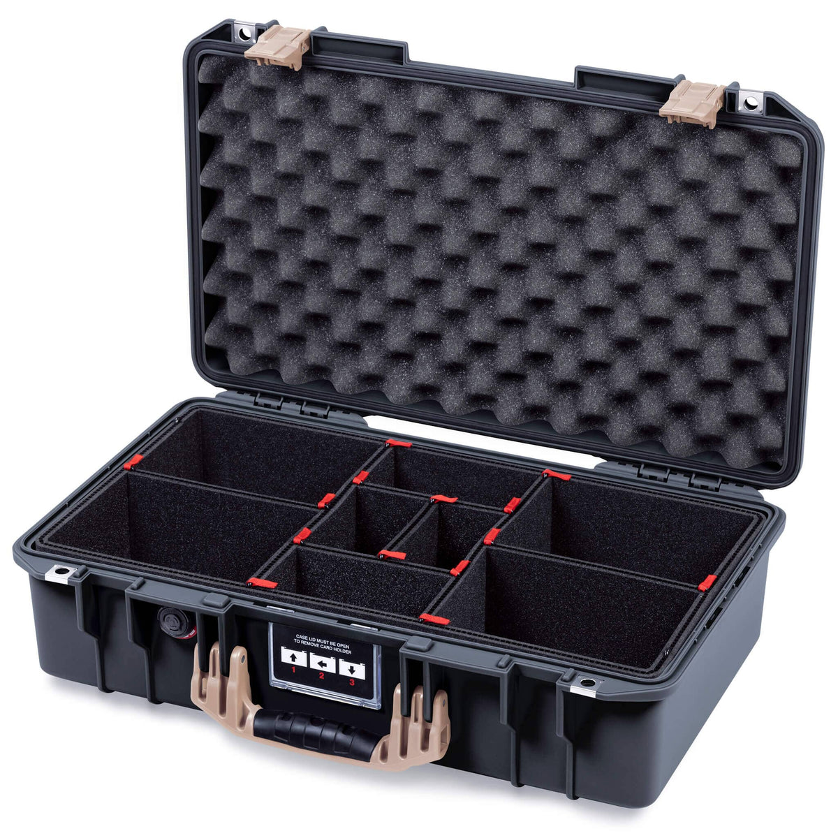Pelican 1525 Air Case, Black with Desert Tan Handle & Latches TrekPak Divider System with Convolute Lid Foam ColorCase 015250-0020-110-311