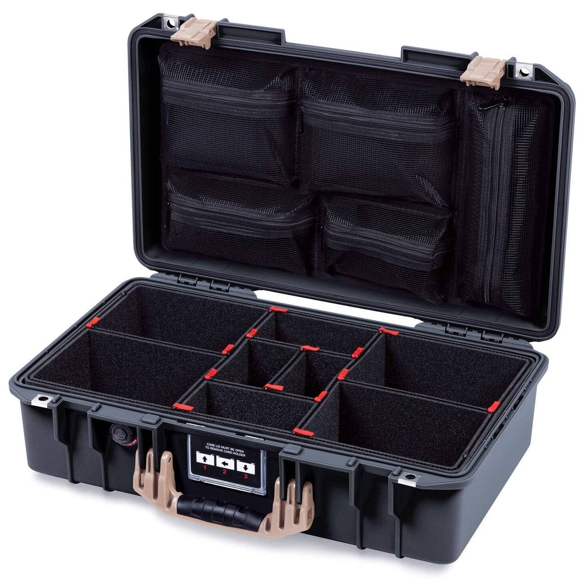Pelican 1525 Air Case, Black with Desert Tan Handle & Latches TrekPak Divider System with Mesh Lid Organizer ColorCase 015250-0120-110-311