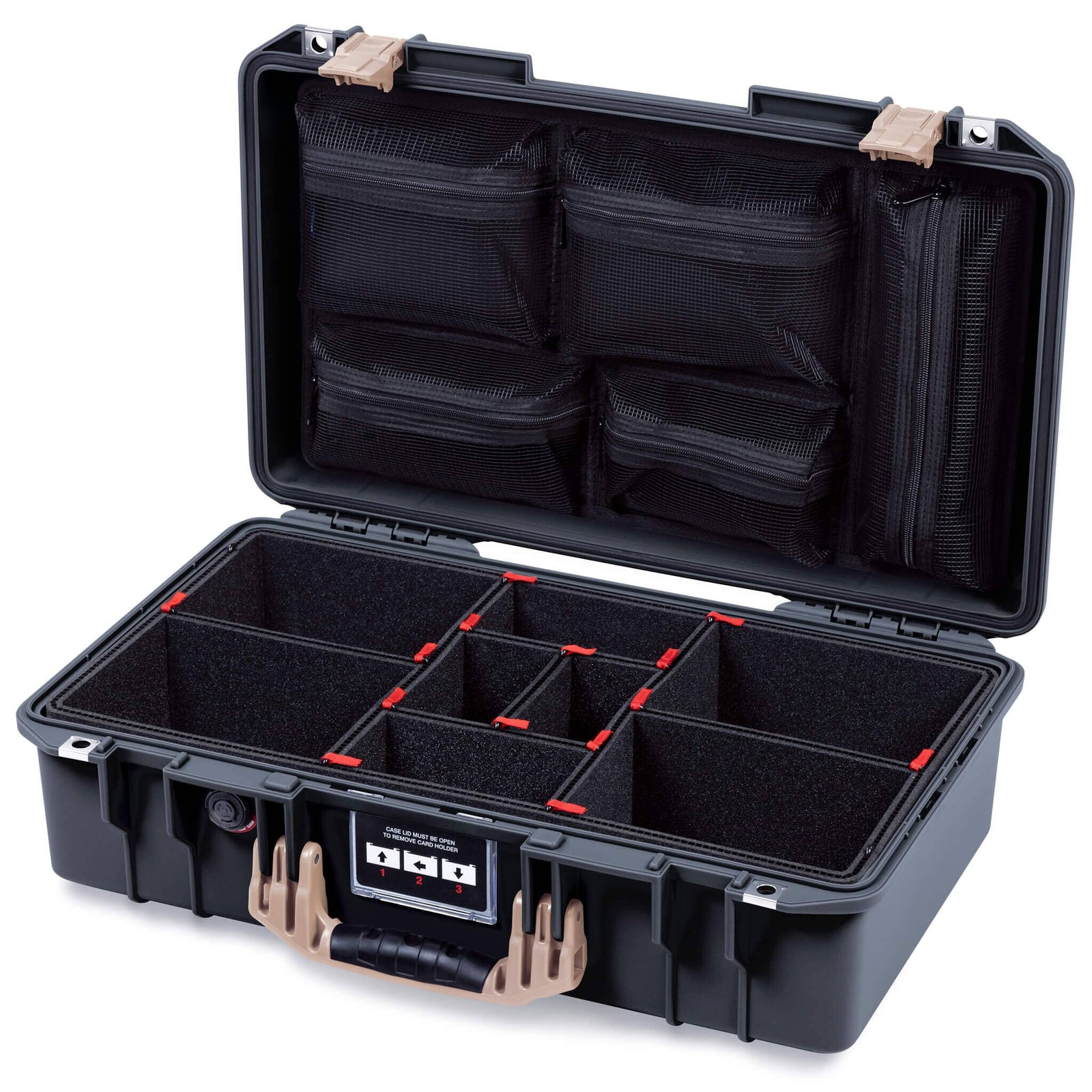 Pelican 1525 Air Case, Black with Desert Tan Handle & Latches TrekPak Divider System with Mesh Lid Organizer ColorCase 015250-0120-110-311