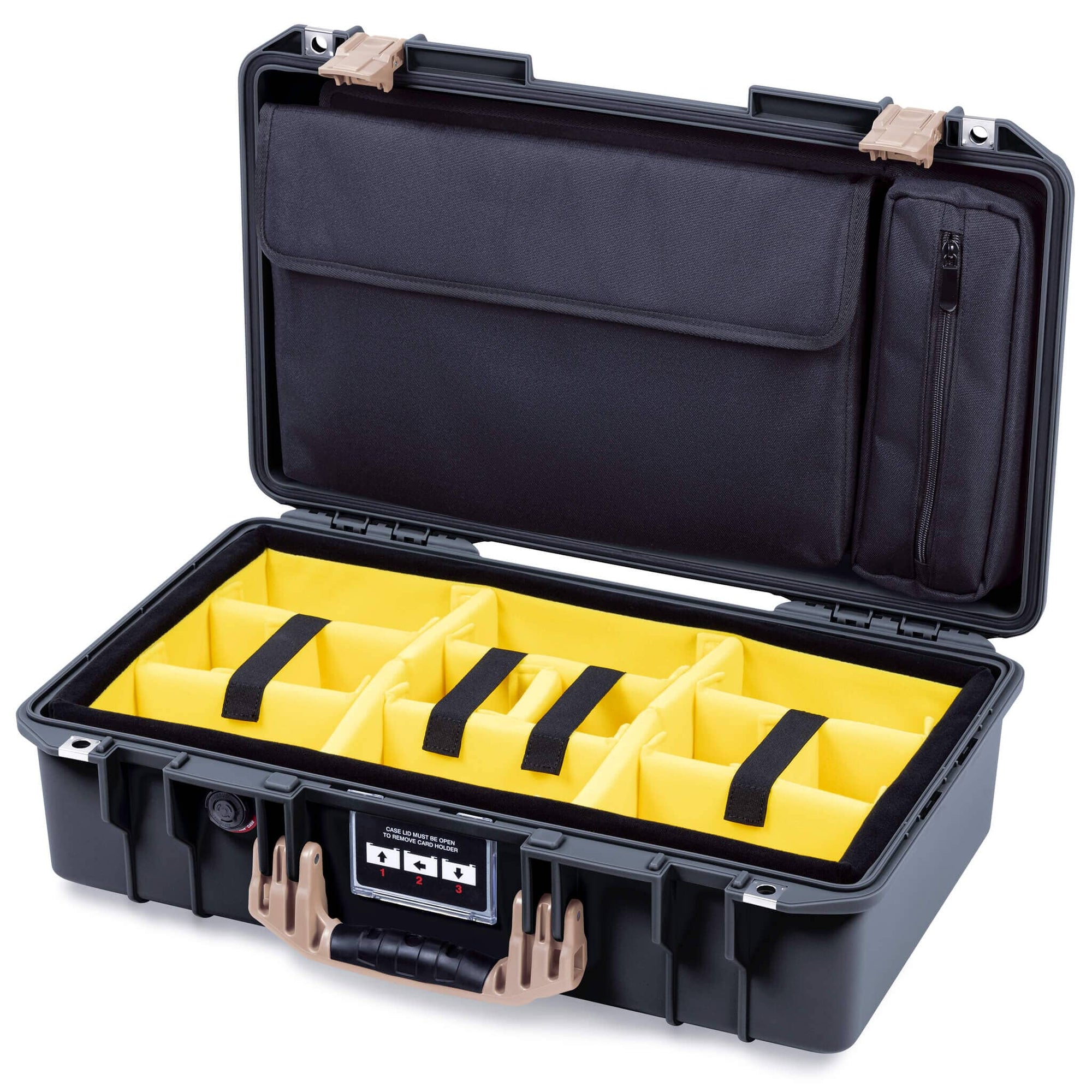 Pelican 1525 Air Case, Black with Desert Tan Handle & Latches Yellow Padded Microfiber Dividers with Laptop Computer Pouch ColorCase 015250-0210-110-311