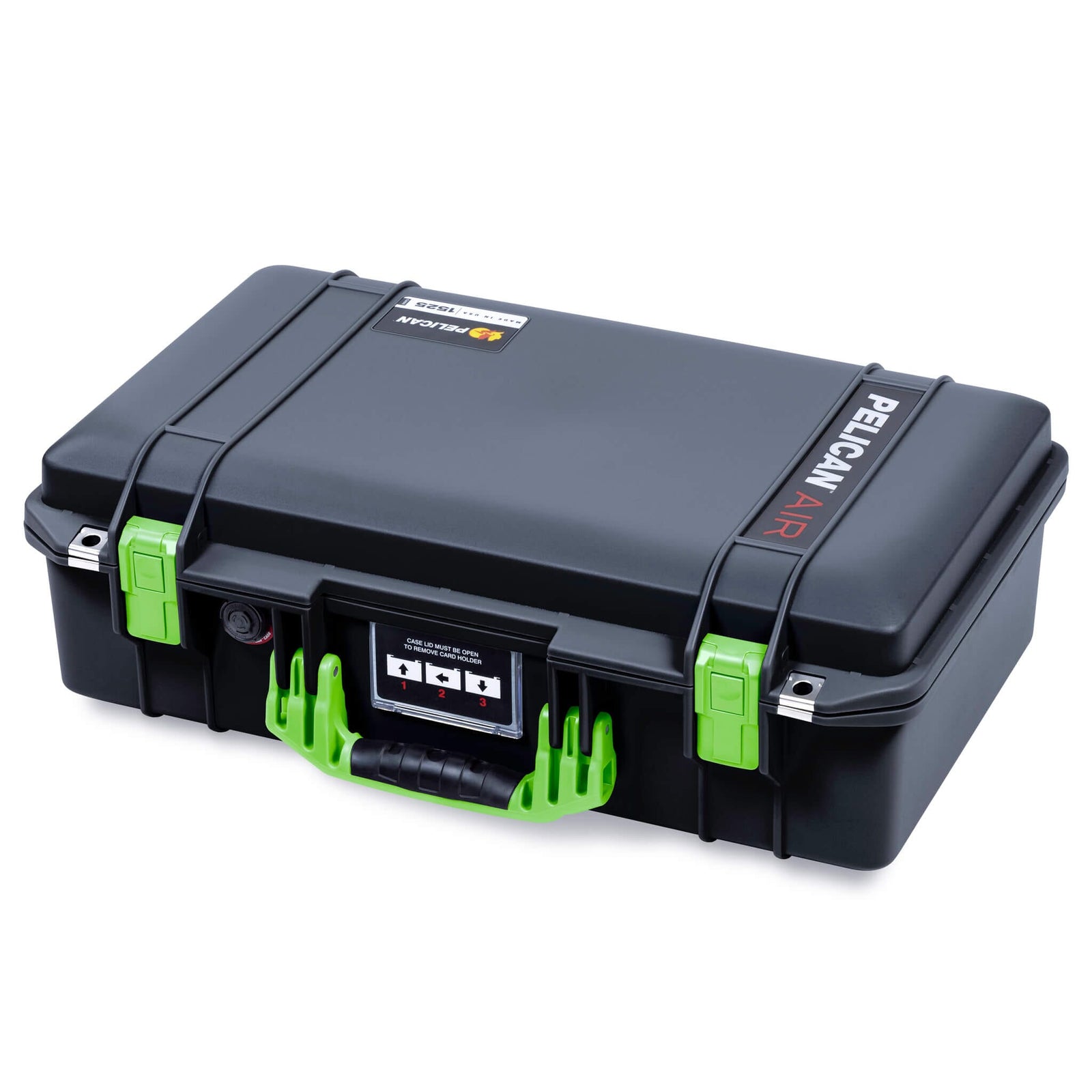 Pelican 1525 Air Case, Black with Lime Green Handle & Latches ColorCase 