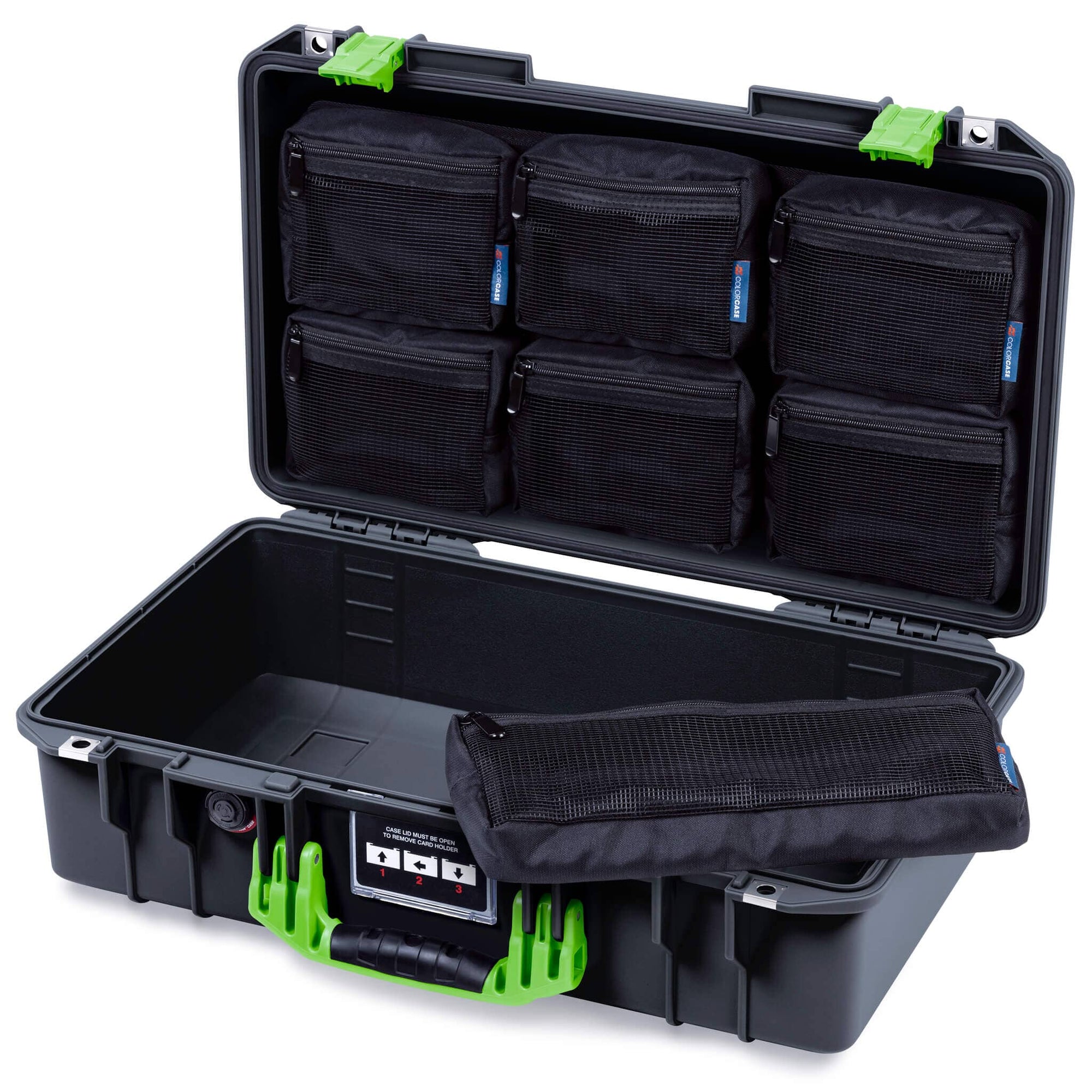 Pelican 1525 Air Case, Black with Lime Green Handle & Latches ColorCase