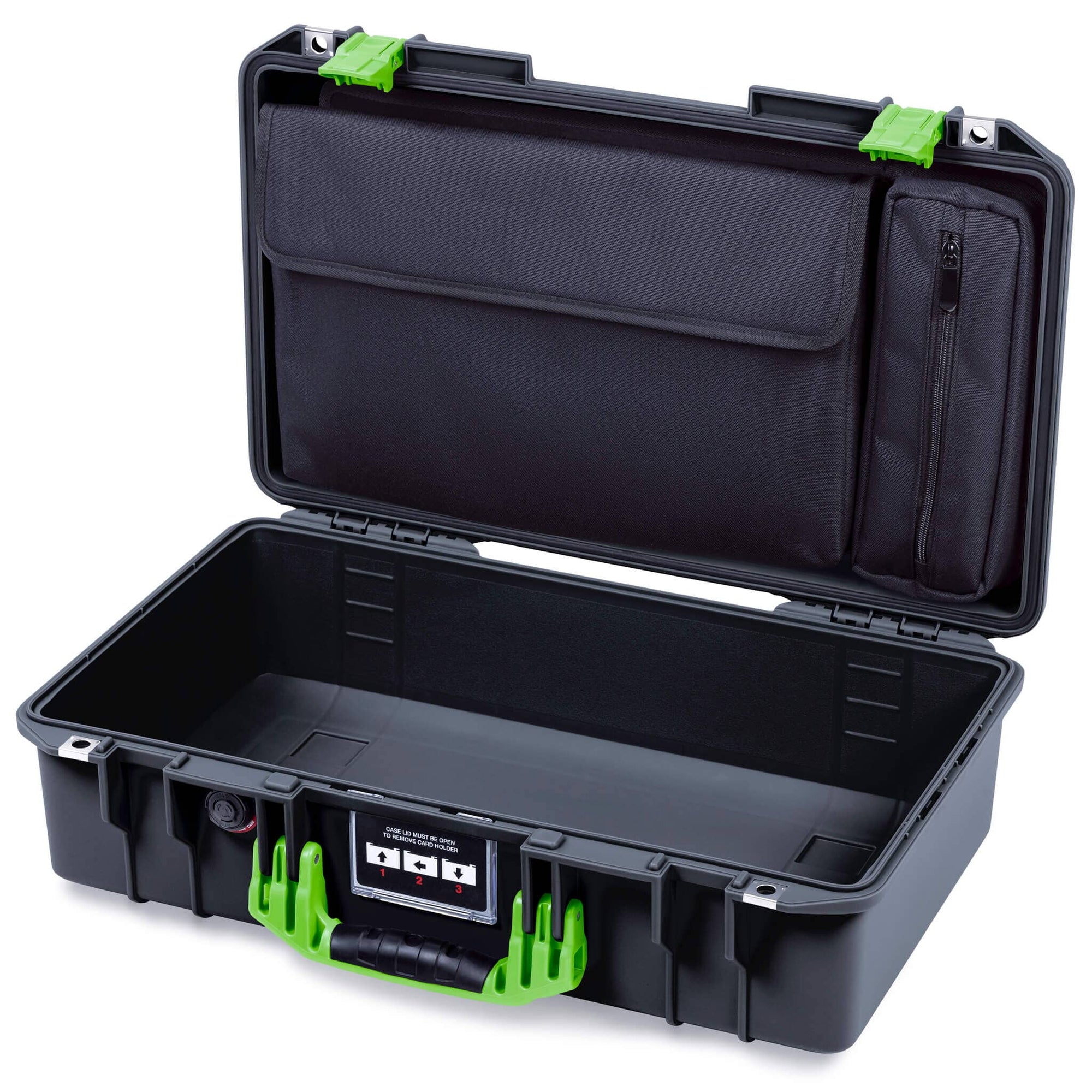 Pelican 1525 Air Case, Black with Lime Green Handle & Latches ColorCase