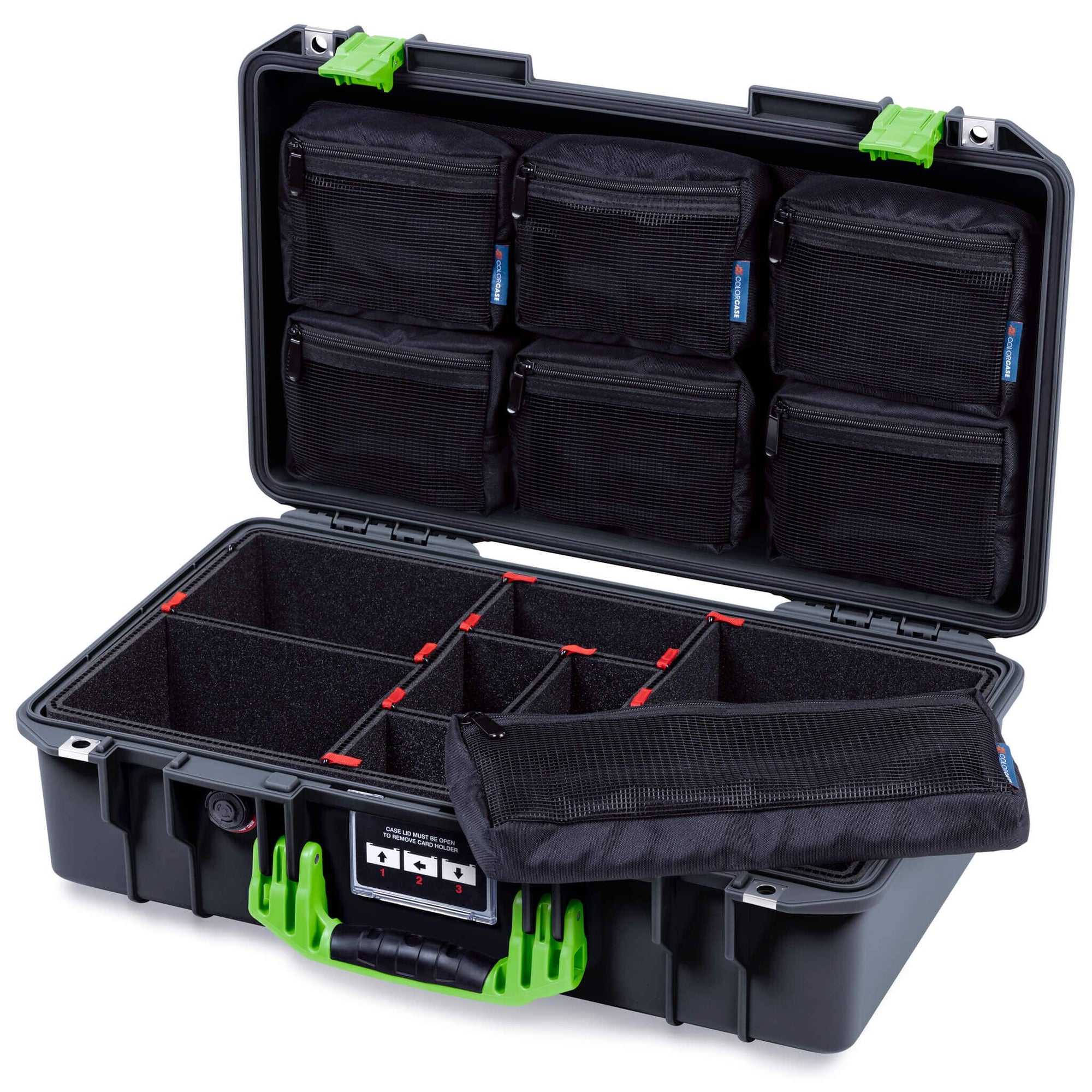 Pelican 1525 Air Case, Black with Lime Green Handle & Latches ColorCase