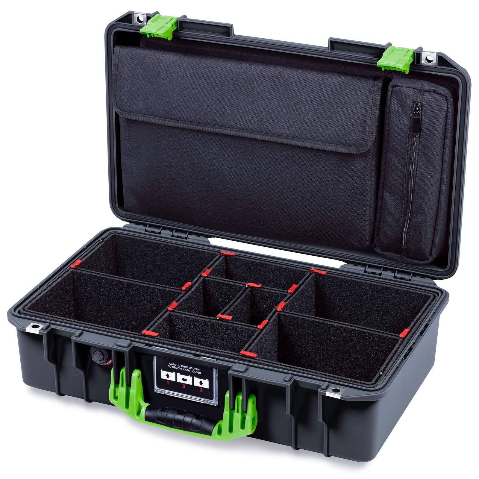 Pelican 1525 Air Case, Black with Lime Green Handle & Latches TrekPak Divider Sytem with Laptop Computer Pouch ColorCase 015250-0220-110-301