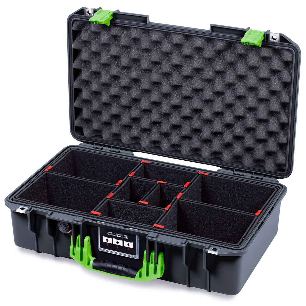 Pelican 1525 Air Case, Black with Lime Green Handle & Latches TrekPak Divider System with Convolute Lid Foam ColorCase 015250-0020-110-301