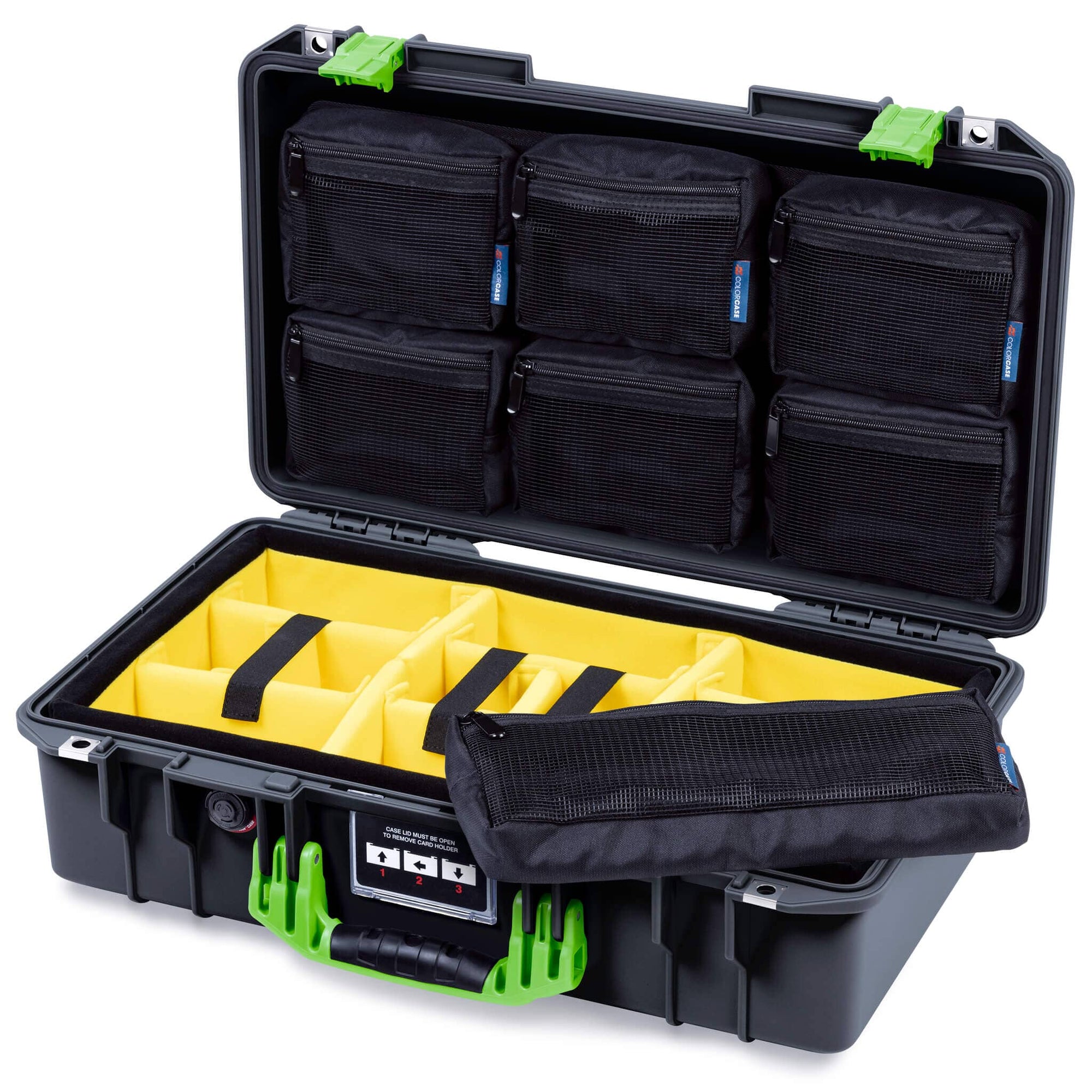 Pelican 1525 Air Case, Black with Lime Green Handle & Latches ColorCase