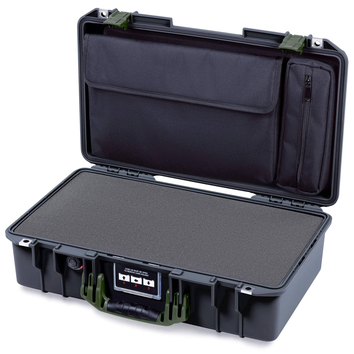 Pelican 1525 Air Case, Black with OD Green Handle &amp; Latches Pick &amp; Pluck Foam with Laptop Computer Pouch ColorCase 015250-0201-110-131