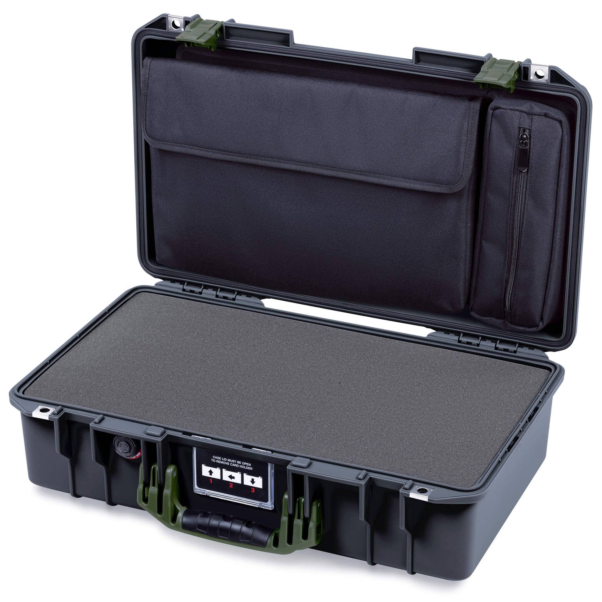 Pelican 1525 Air Case, Black with OD Green Handle & Latches Pick & Pluck Foam with Laptop Computer Pouch ColorCase 015250-0201-110-131