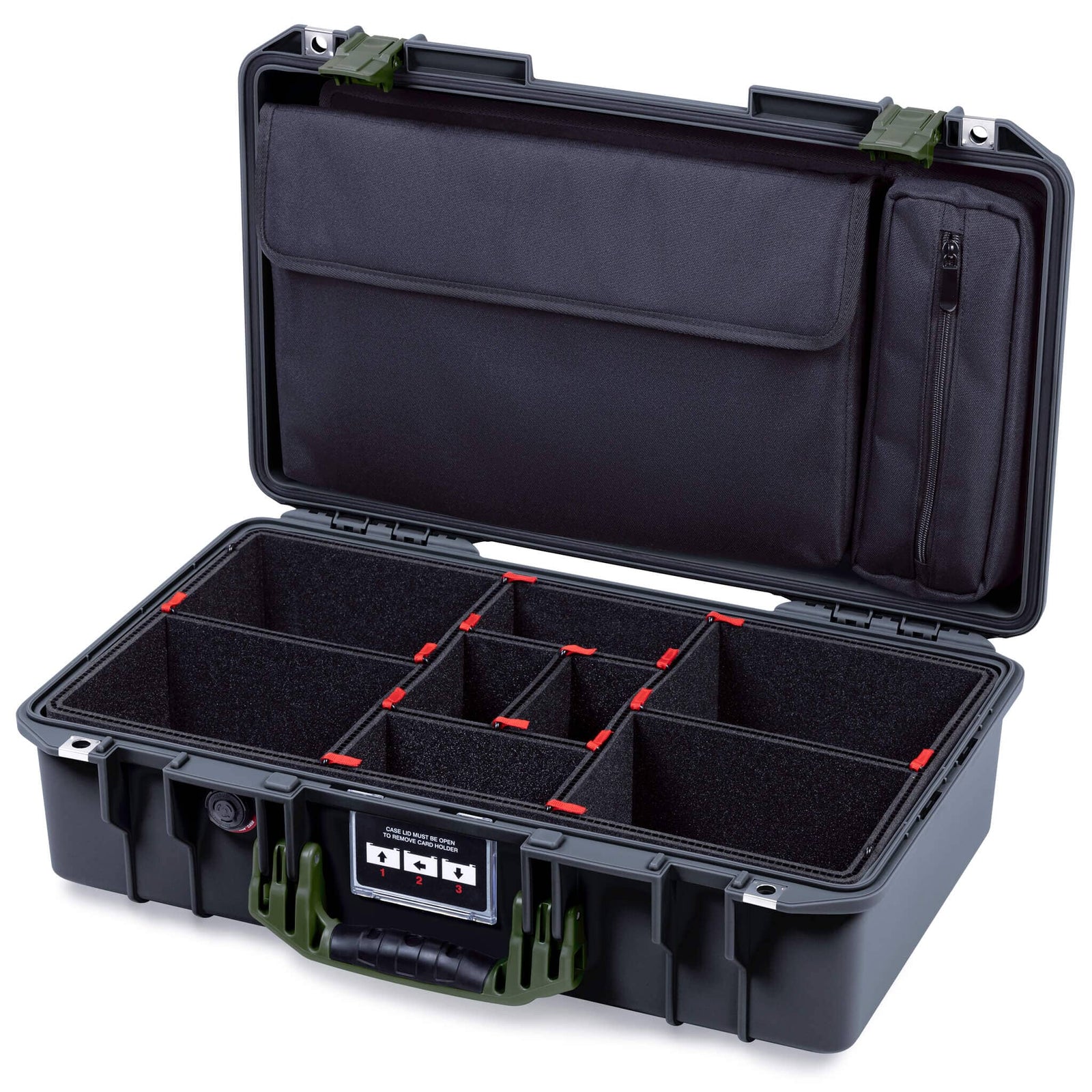 Pelican 1525 Air Case, Black with OD Green Handle & Latches TrekPak Divider Sytem with Laptop Computer Pouch ColorCase 015250-0220-110-131