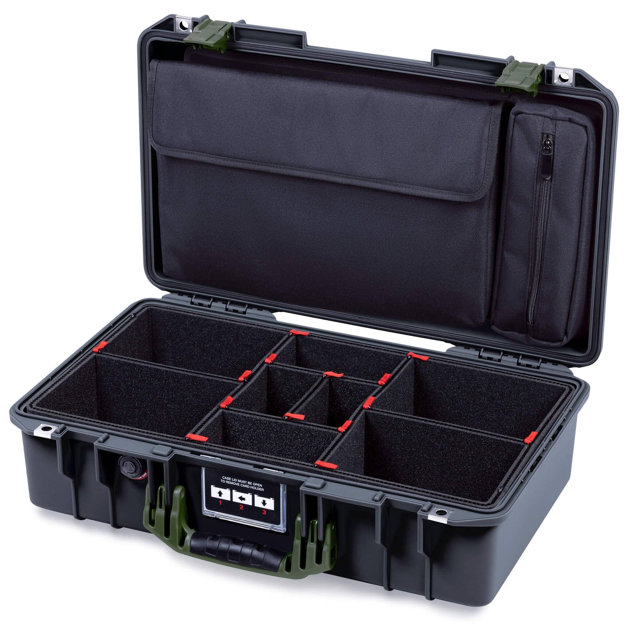 Pelican 1525 Air Case, Black with OD Green Handle & Latches TrekPak Divider Sytem with Laptop Computer Pouch ColorCase 015250-0220-110-131