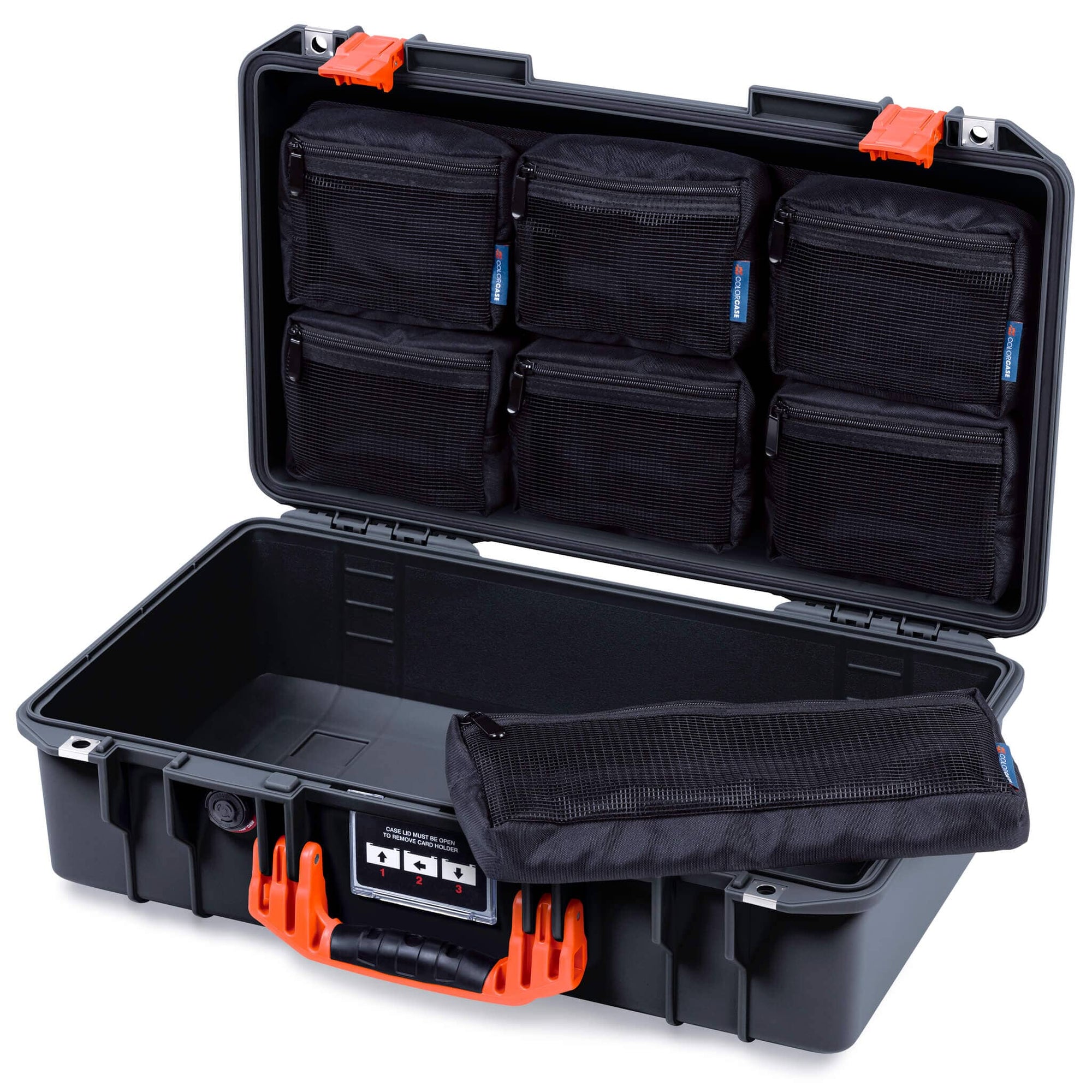Pelican 1525 Air Case, Black with Orange Handle & Latches ColorCase