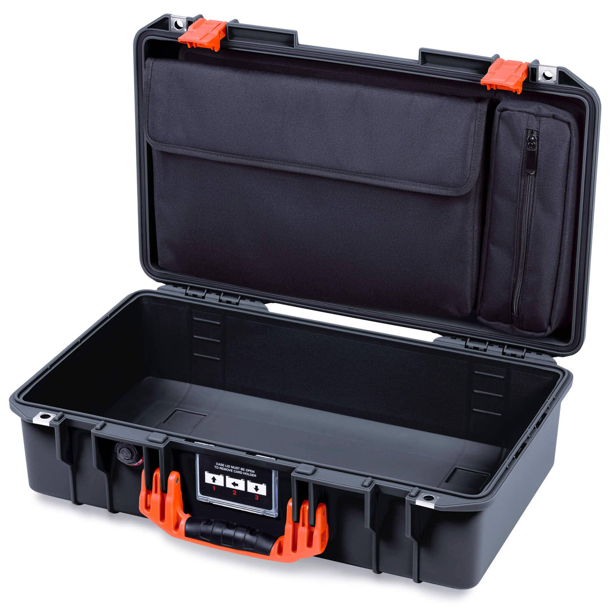 Pelican 1525 Air Case, Black with Orange Handle & Latches ColorCase 