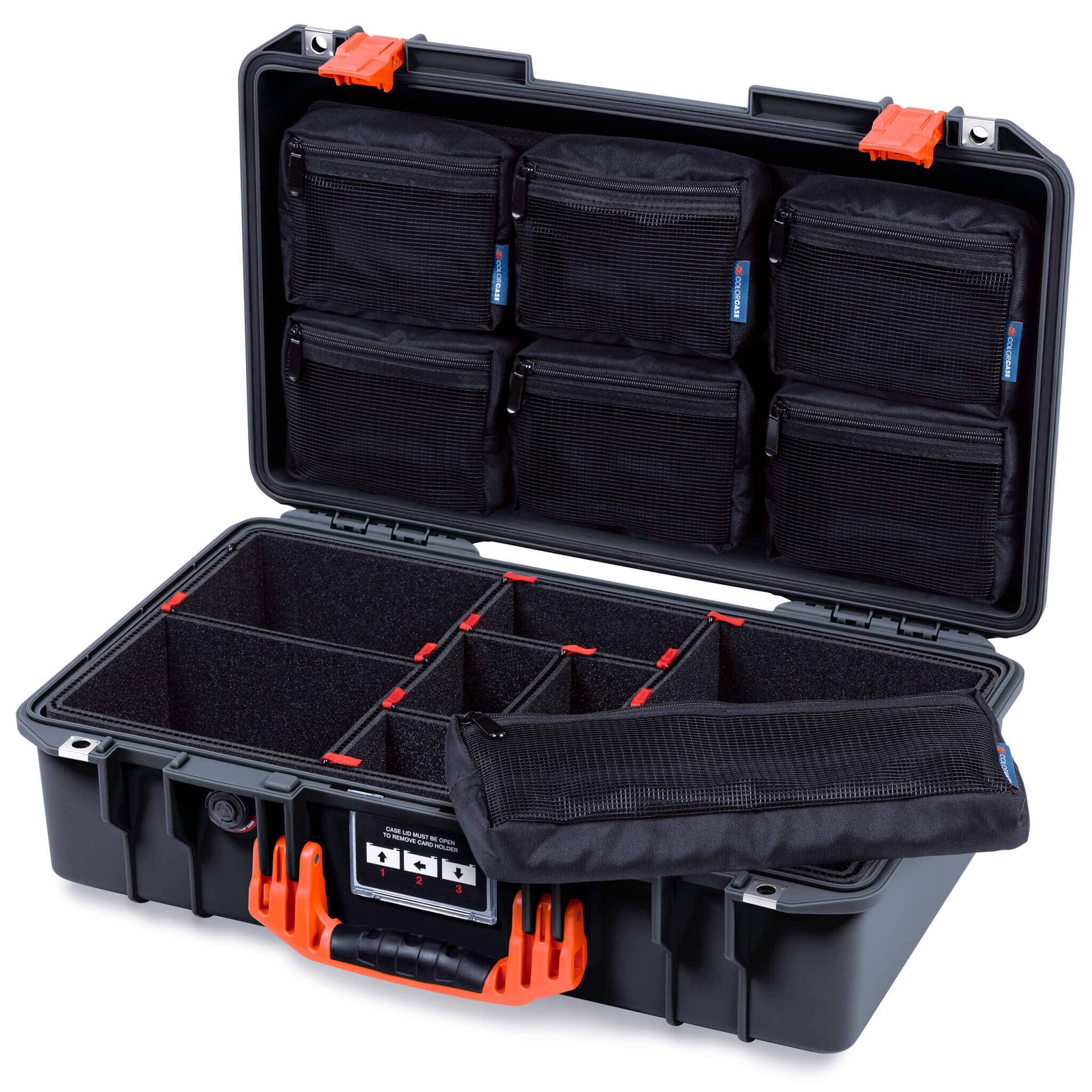 Pelican 1525 Air Case, Black with Orange Handle & Latches ColorCase