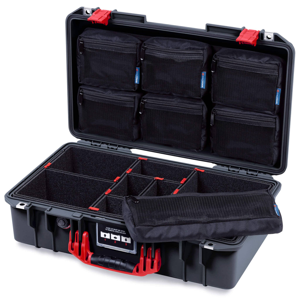 Pelican 1525 Air Case, Black with Red Handle &amp; Latches TrekPak Divider System with Mesh Lid Organizer ColorCase 015250-0120-110-321