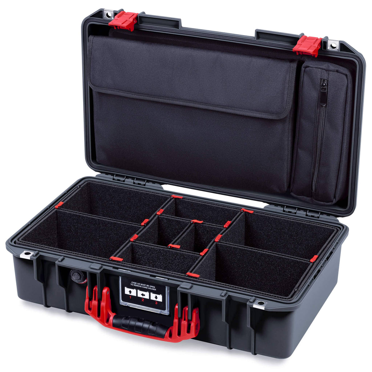 Pelican 1525 Air Case, Black with Red Handle &amp; Latches TrekPak Divider Sytem with Laptop Computer Pouch ColorCase 015250-0220-110-321