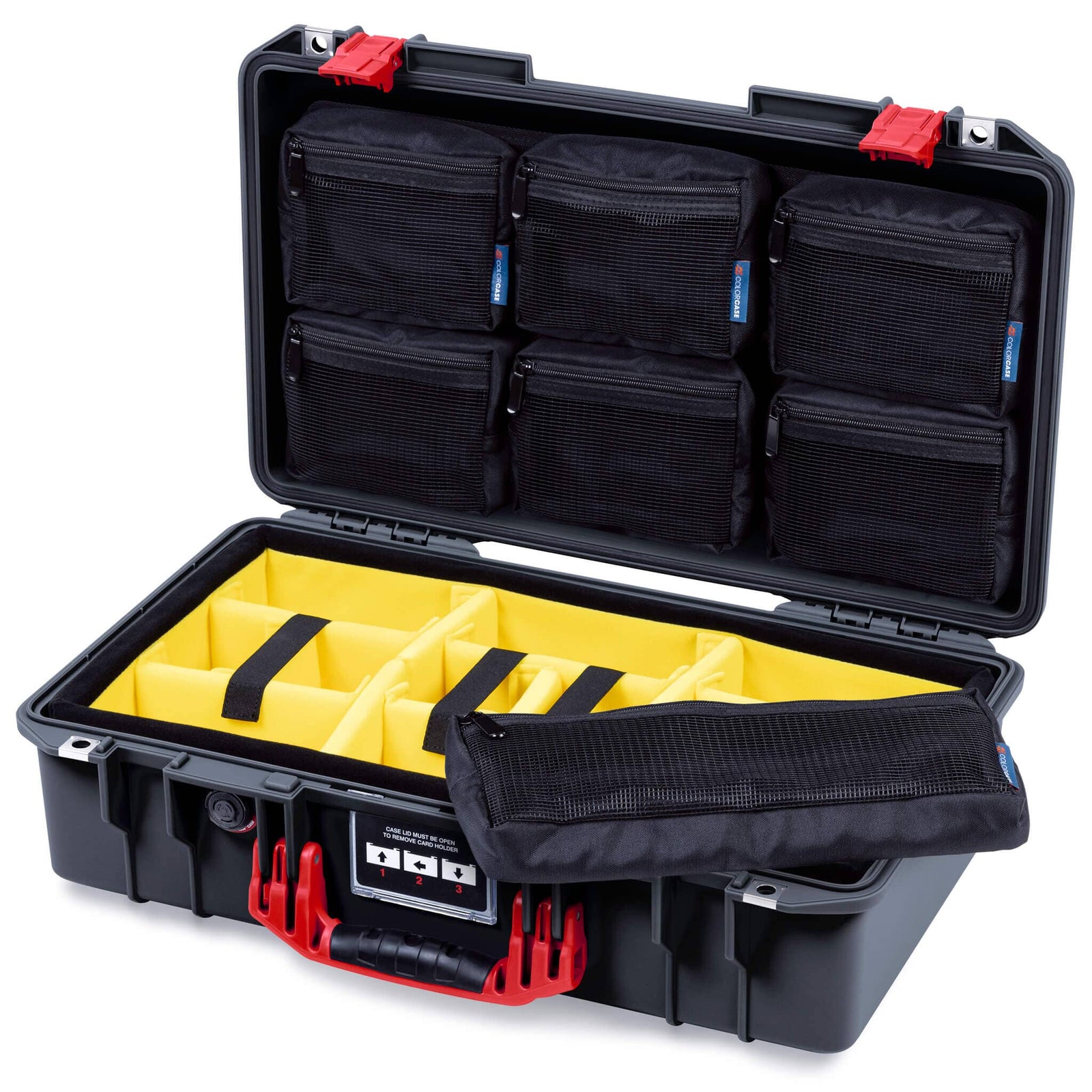 Pelican 1525 Air Case, Black with Red Handle & Latches ColorCase 