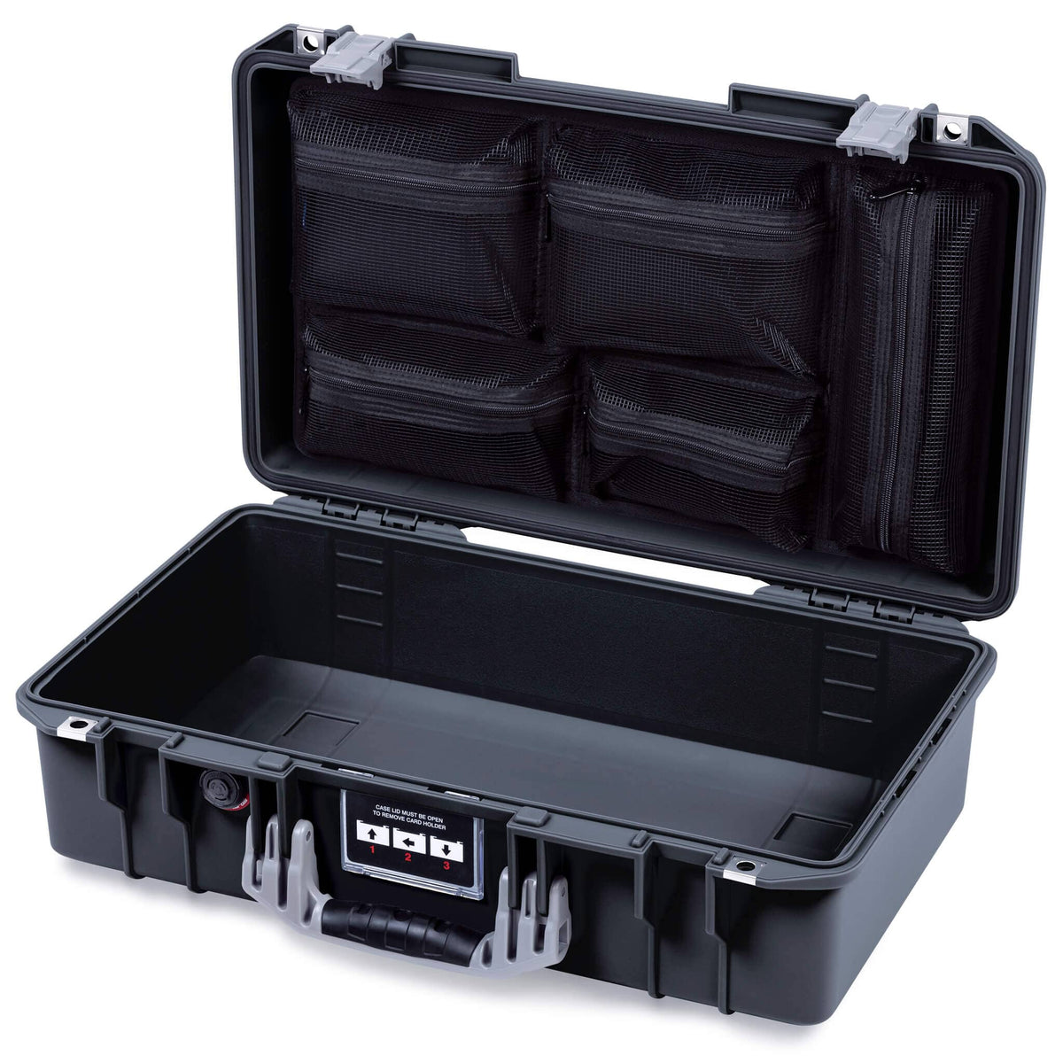 Pelican 1525 Air Case, Black with Silver Handle & Latches Mesh Lid Organizer Only ColorCase 015250-0100-110-181