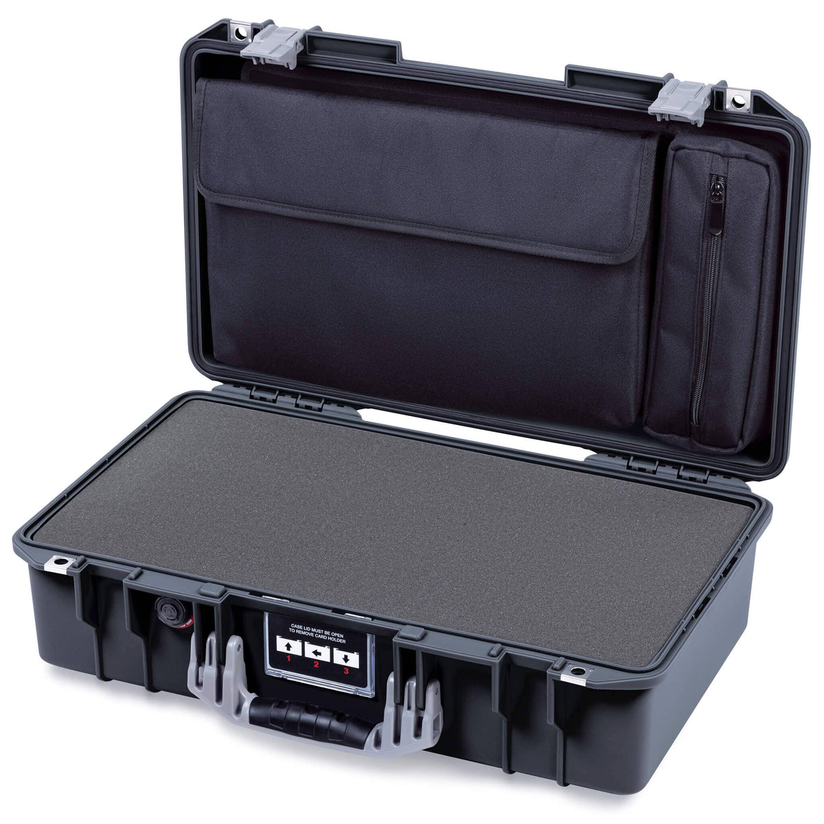 Pelican 1525 Air Case, Black with Silver Handle & Latches Pick & Pluck Foam with Laptop Computer Pouch ColorCase 015250-0201-110-181